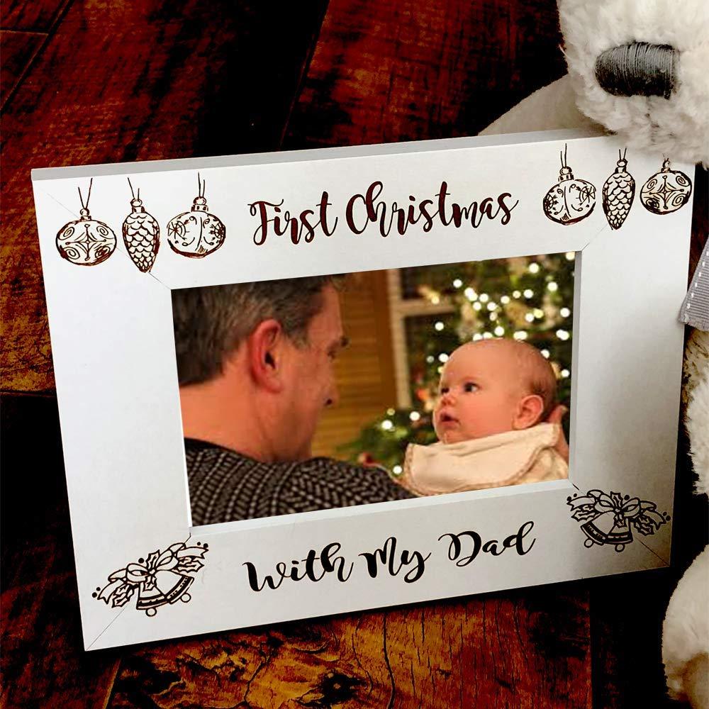 White Wooden First Christmas With My Dad Photo Frame Gift - ukgiftstoreonline