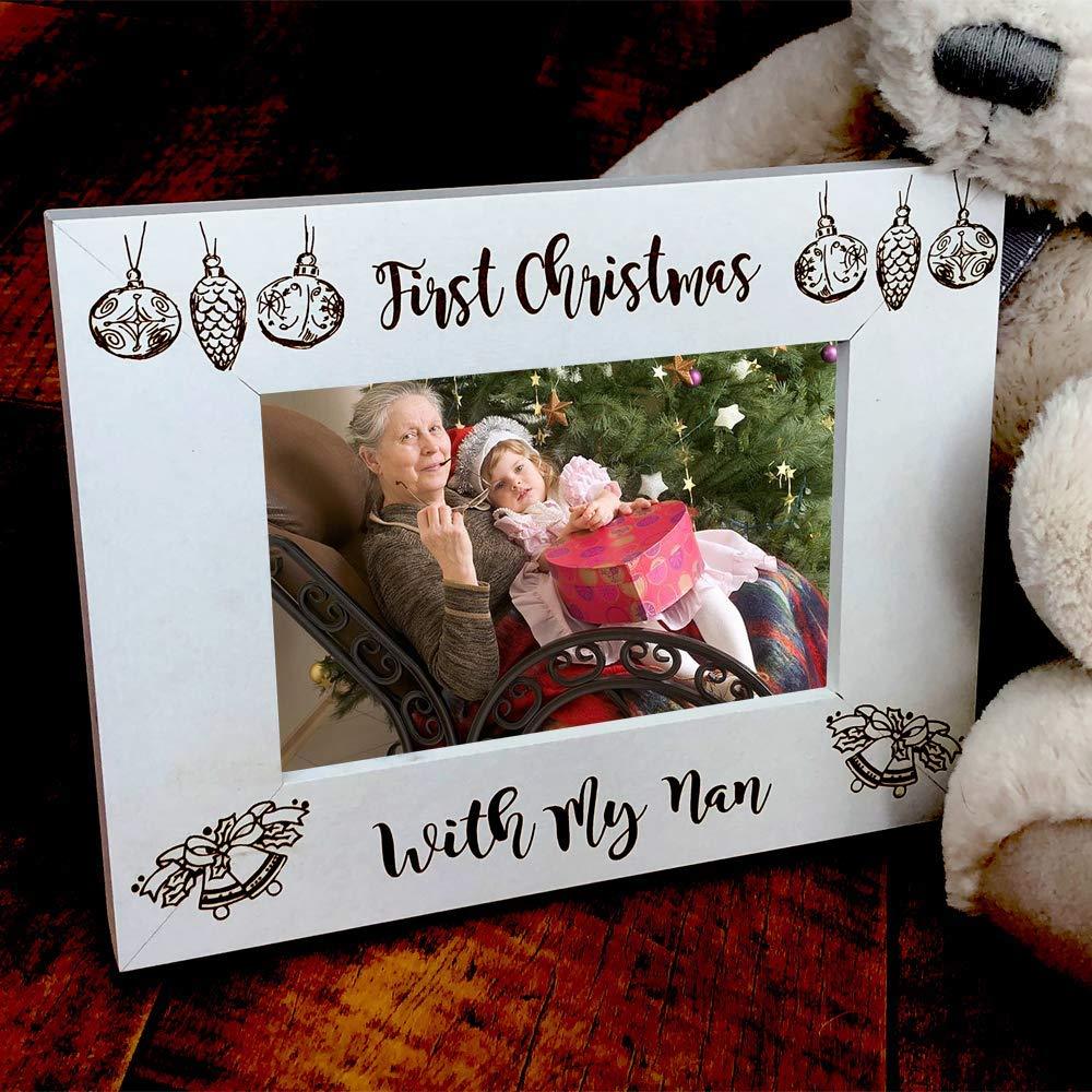 White Wooden First Christmas With My Nan Photo Frame Gift - ukgiftstoreonline