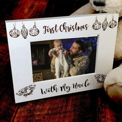 White Wooden First Christmas With Uncle Photo Frame Gift - ukgiftstoreonline