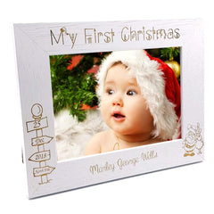 White Wooden Personalised First Christmas Photo Frame Gift - ukgiftstoreonline
