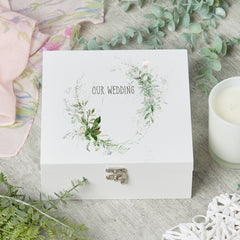 ukgiftstoreonline Personalised Wedding Keepsake Wooden Box Gift With Botanical Design