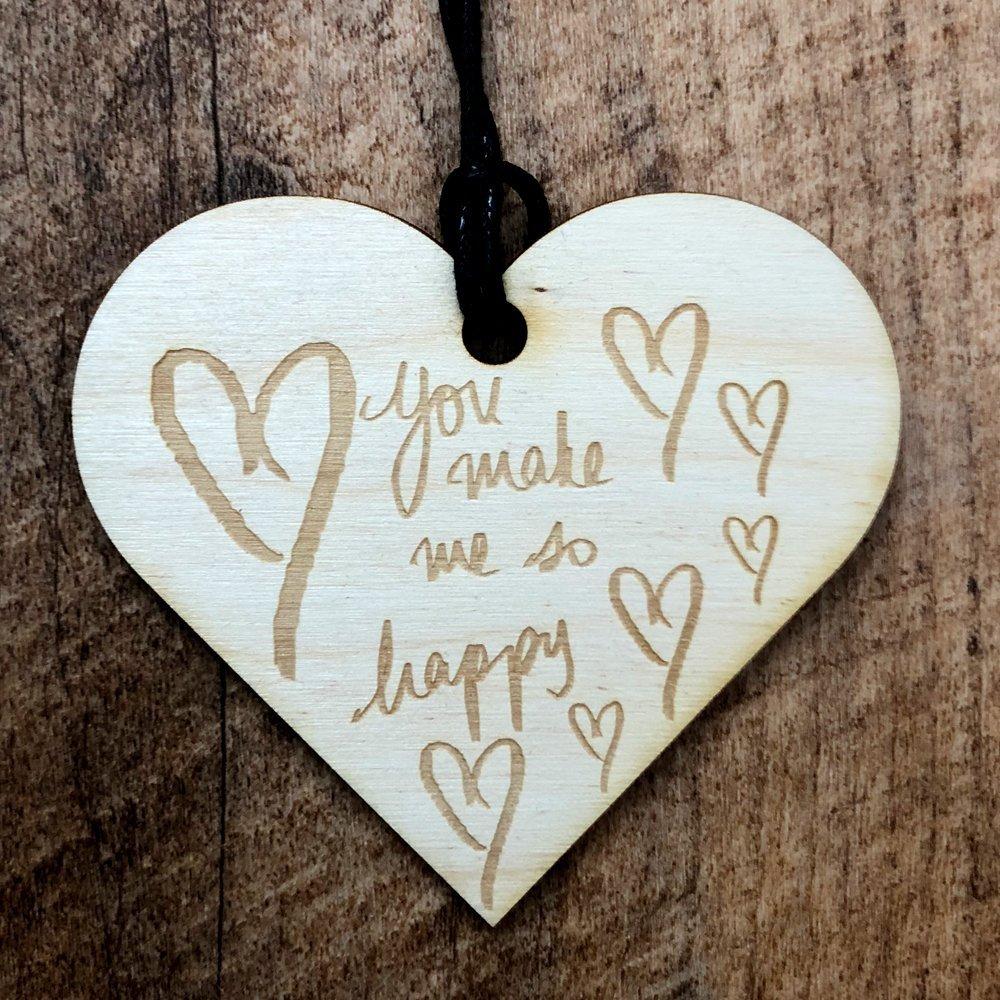 You Make Me So Happy Wooden Hanging Heart Love Plaque Gift - ukgiftstoreonline